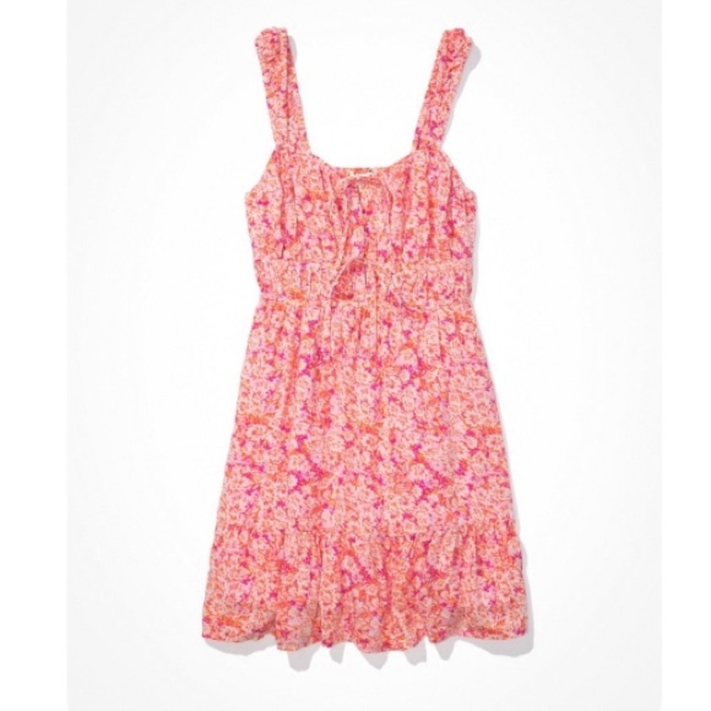 American Eagle Pink Floral Tie-Front Mini Dress Size XL